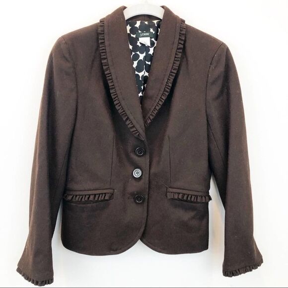 J. Crew Brown Wool Ruffled Blazer - Picture 1 of 4
